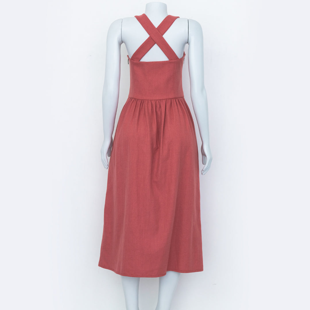 Vestido Paula Raia Goiaba c/ Recorte Frontal Tam. 38