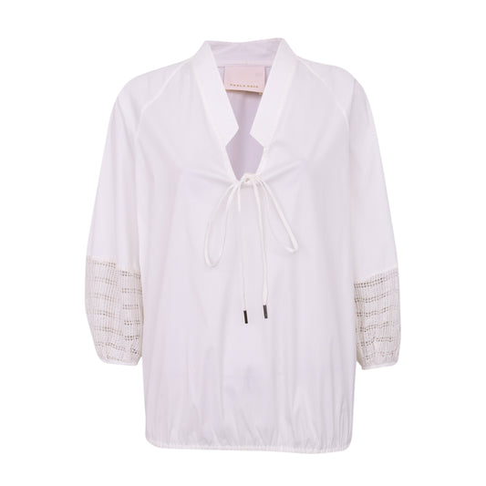 Camisa Paula Raia Branca c/ Renda na Manga Tam. 36