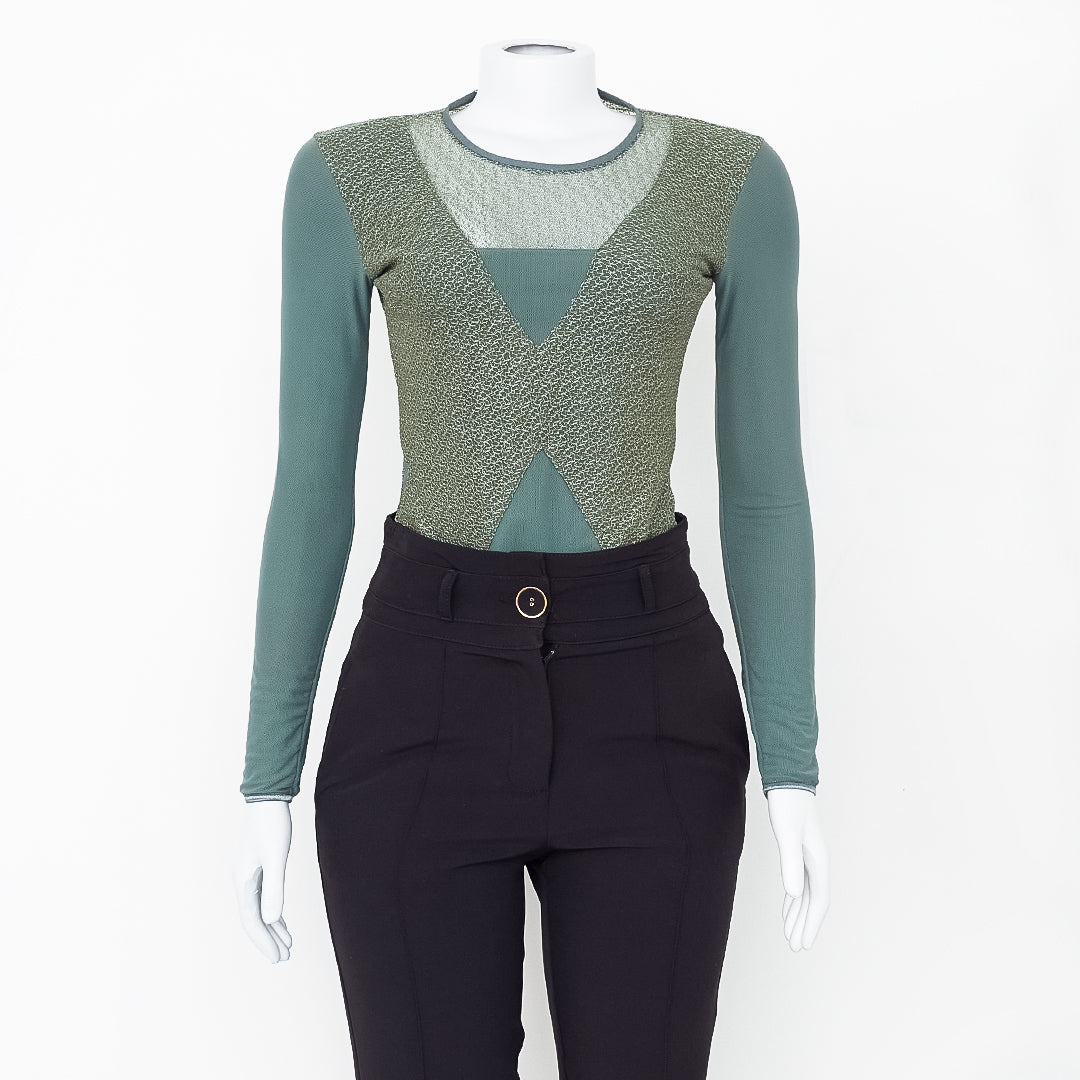 Body Paula Raia Verde c/ Detalhe em Renda Tam.P