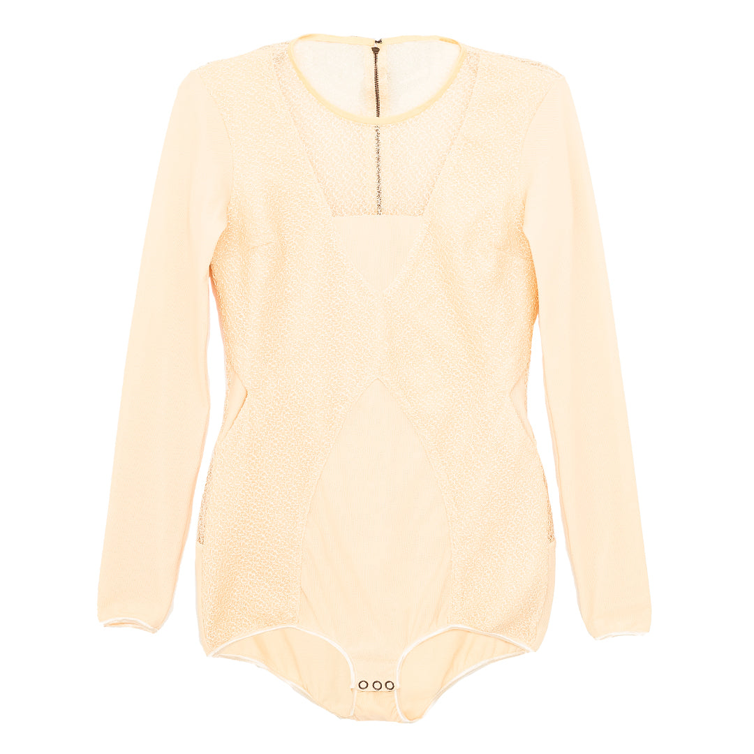 Body Paula Raia Creme com transparência em V Tam. P