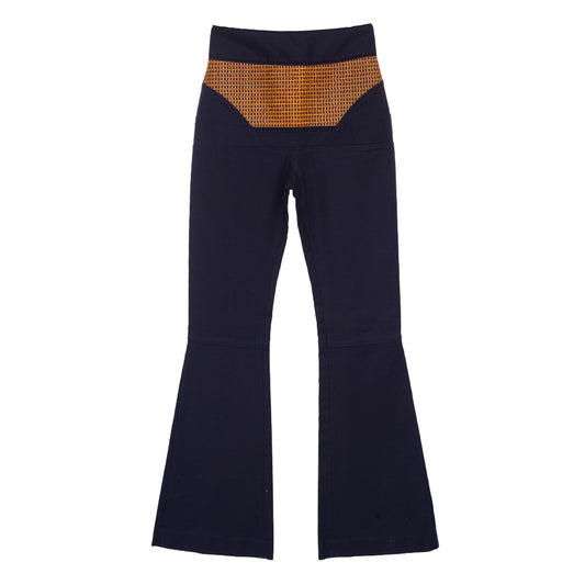 Calça Paula Raia Azul Marinho c/ Trançado Marrom Tam. 34