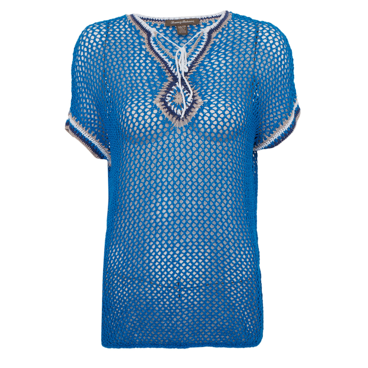 Blusa Tommy Bahama em Crochê Azul c/ Detalhe em Amarração Tam.XS USA