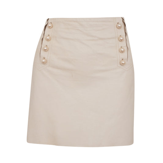 Saia NK Couro Off White c/ Botões Perolados Tam. 42