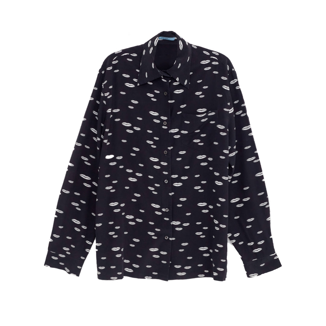 Camisa Prada Preta Estampada Tam.44