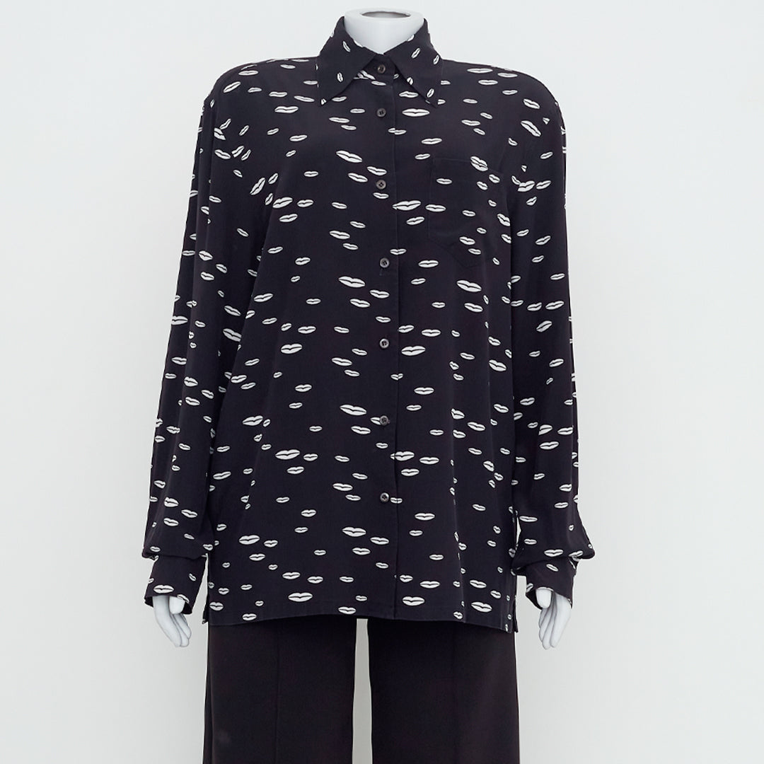 Camisa Prada Preta Estampada Tam.44