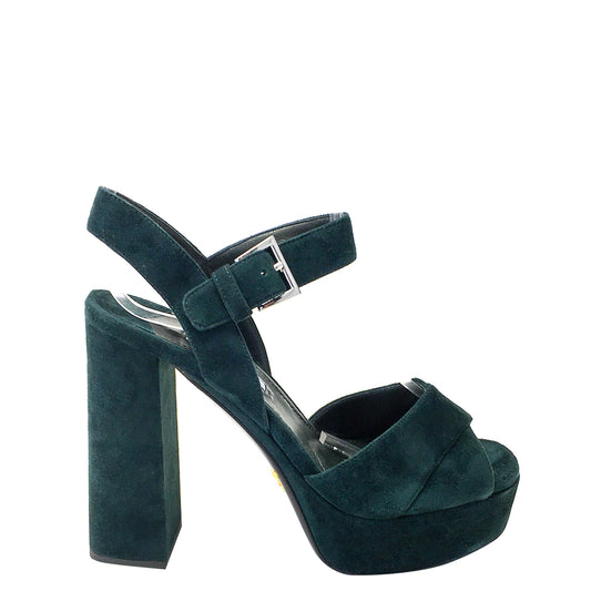 Sandália Prada Verde Camurça Bloco Tam. 36,5