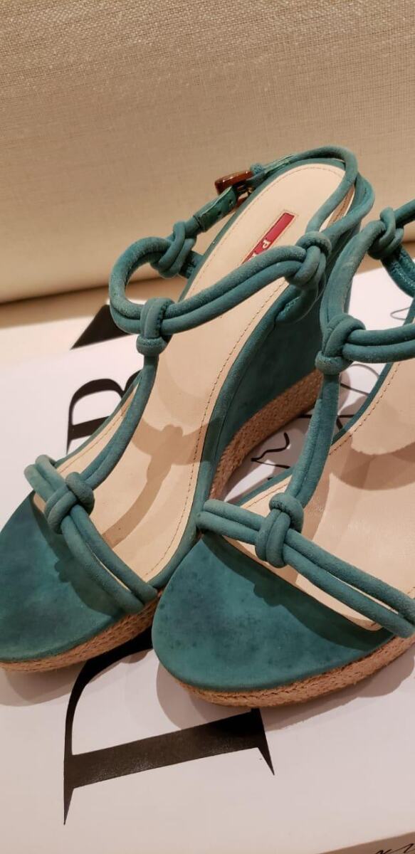 Sandália Prada Anabela Turquesa Tam. 38