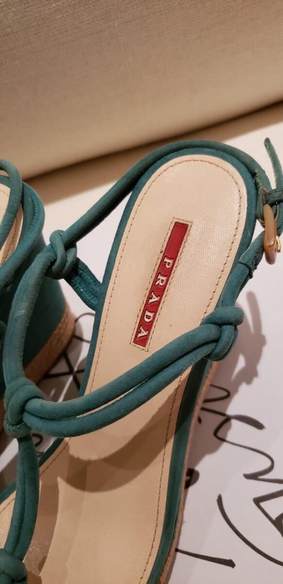 Sandália Prada Anabela Turquesa Tam. 38