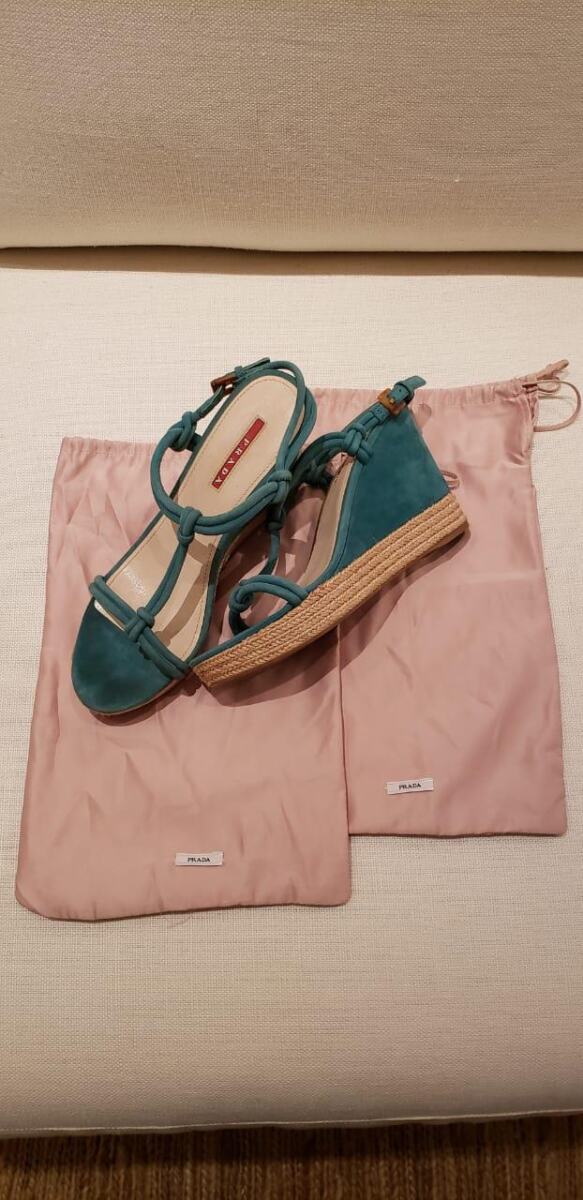 Sandália Prada Anabela Turquesa Tam. 38