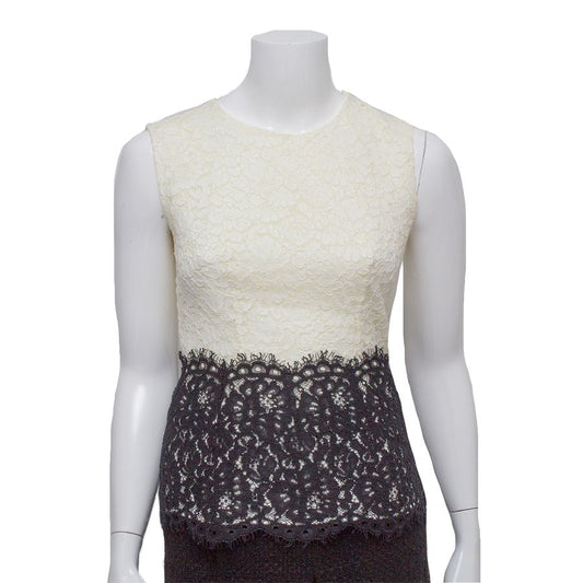 Blusa Carolina Herrera de Renda Branca e Preta Tam. 38 Br