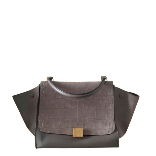 Bolsa Celine Trapeze Marrom Texturizada Média