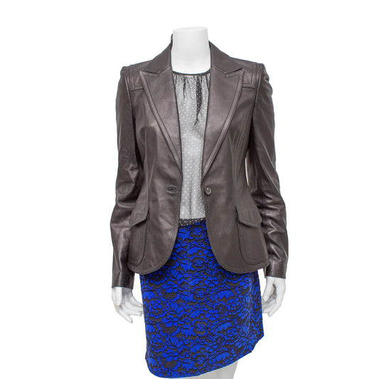 Jaqueta Gucci Couro Marrom Tam. 38