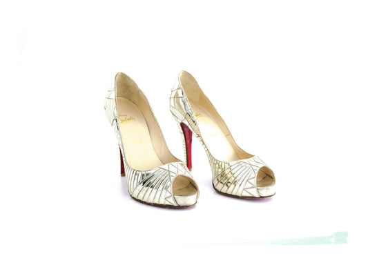 Sapato Louboutin Peep Toe Prata Tam. 39