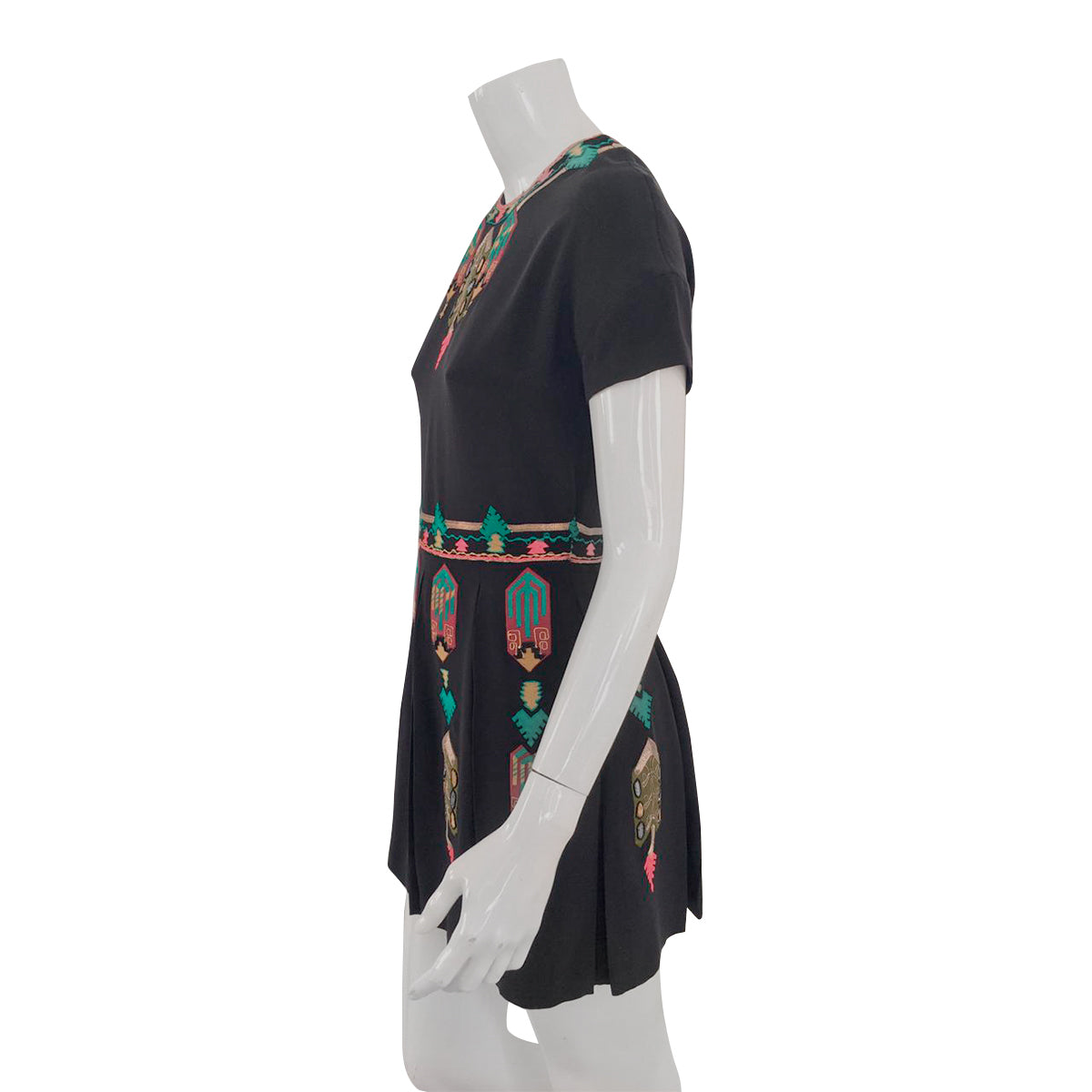 Vestido Valentino Preto Plissado com Bordado Tam. 42