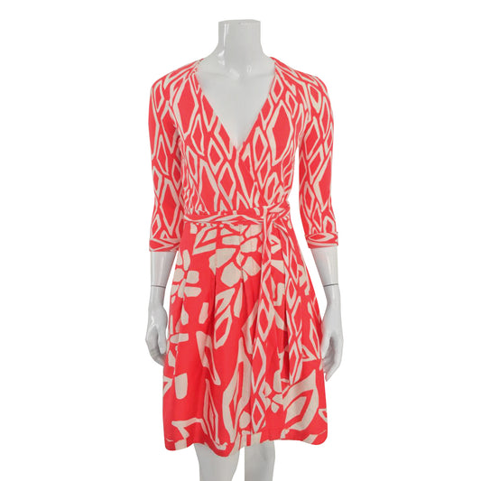Vestido Diane Von Furstenberg Coral e Branco Tam. 34 Br