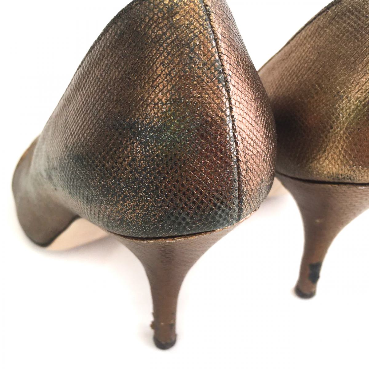 Sapato Salvatore Ferragamo Bronze Peep Toe Tam. 8