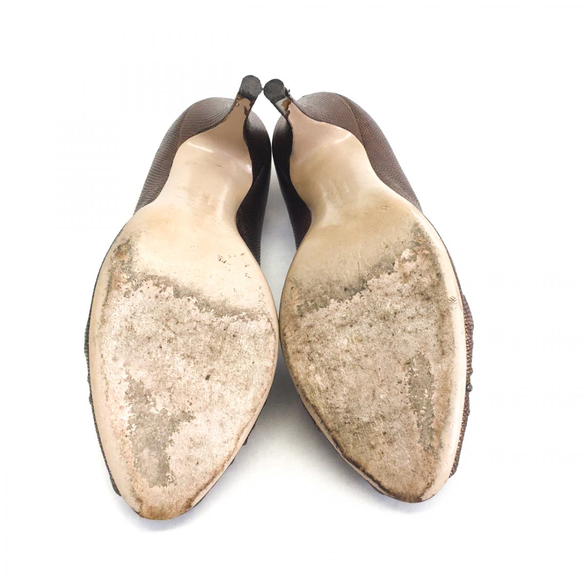 Sapato Salvatore Ferragamo Bronze Peep Toe Tam. 8