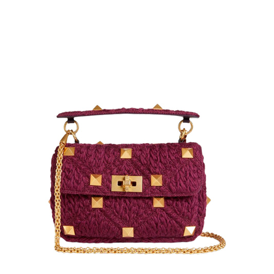 Bolsa Valentino Roman Stud Cashmere Roxa