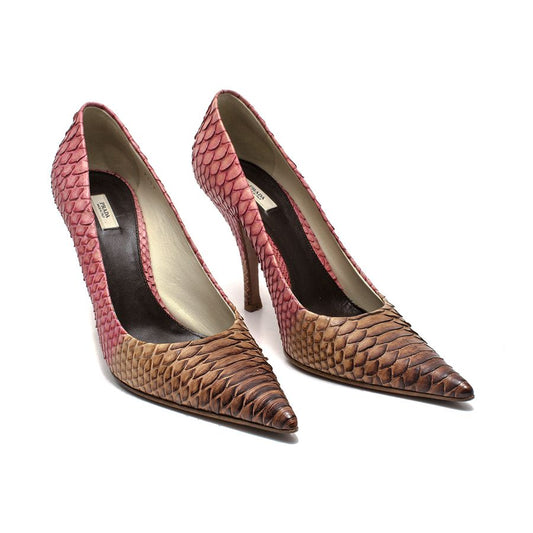 Scarpin Prada Phytton Rosa e Marrom Tam. 38,5