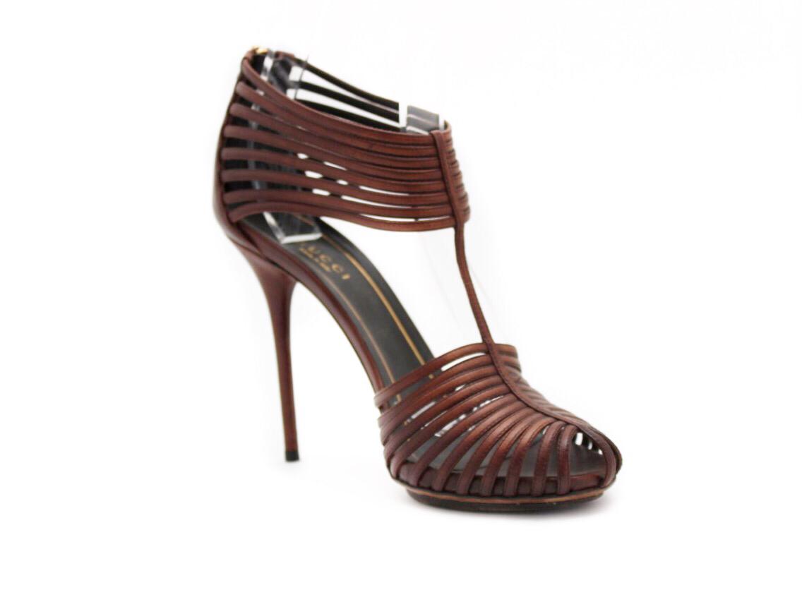 Sandália Gucci Couro Marrom Tam. 38