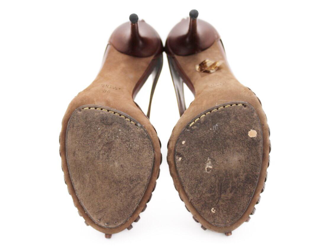 Sandália Gucci Couro Marrom Tam. 38